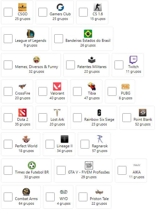Selecione os grupos ao finalizar o pedido. Grupos Servidor de TS